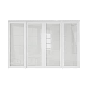 120 in. x 79 in. 1-Lite Tempered Frosted Glass White Finished Solid Core Sliding Door with Hardware