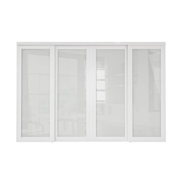 ARK DESIGN 120 in. x 80 in. 1-Lite Tempered Frosted Glass White Finished Solid Core Interior Closet Sliding Door with Hardware