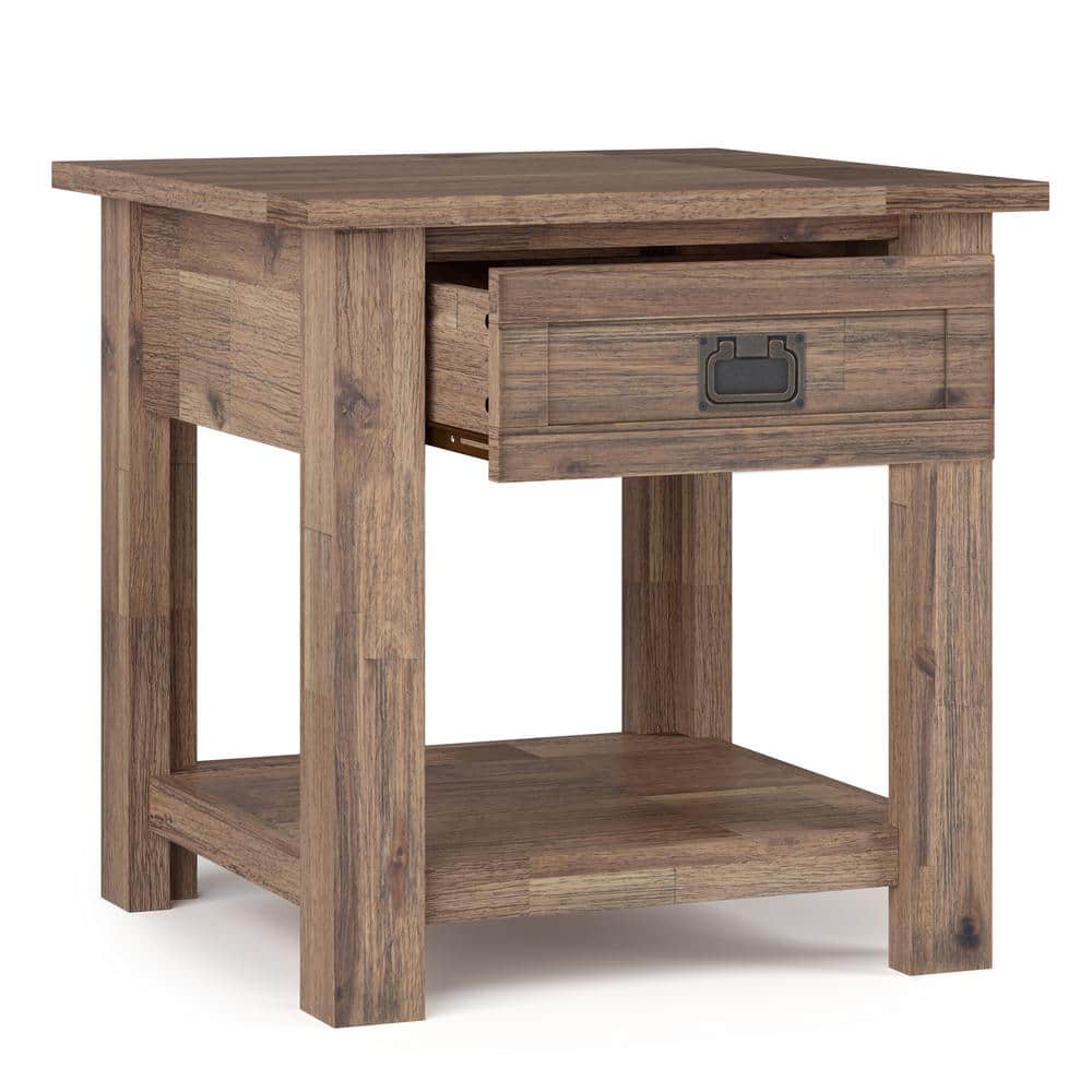 Monroe Rustic Natural Aged Brown Wood End Table with Storage