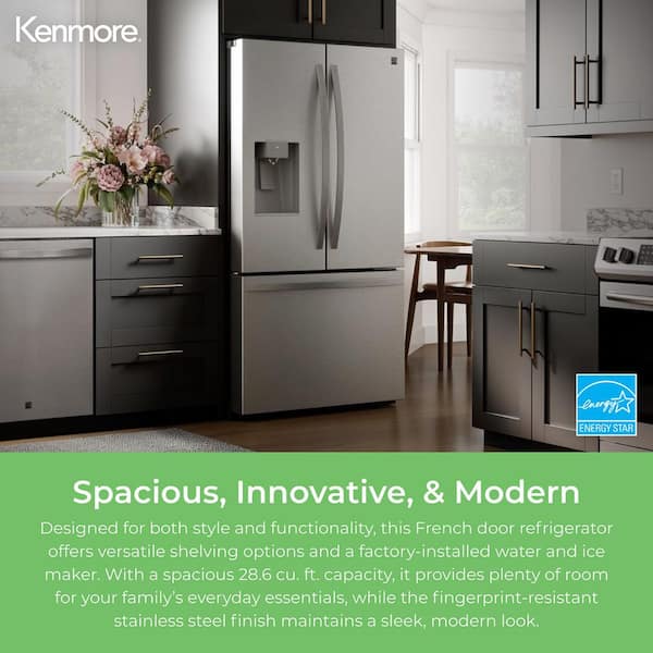 28.6 cu. ft. Standard Depth French Door Refrigerator in Stainless Steel with Ice/Water Dispenser
