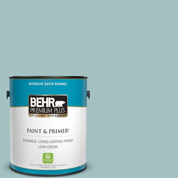 BEHR PREMIUM PLUS 1 gal. #S440-3 Aspiring Blue Satin Enamel Low Odor Interior Paint & Primer