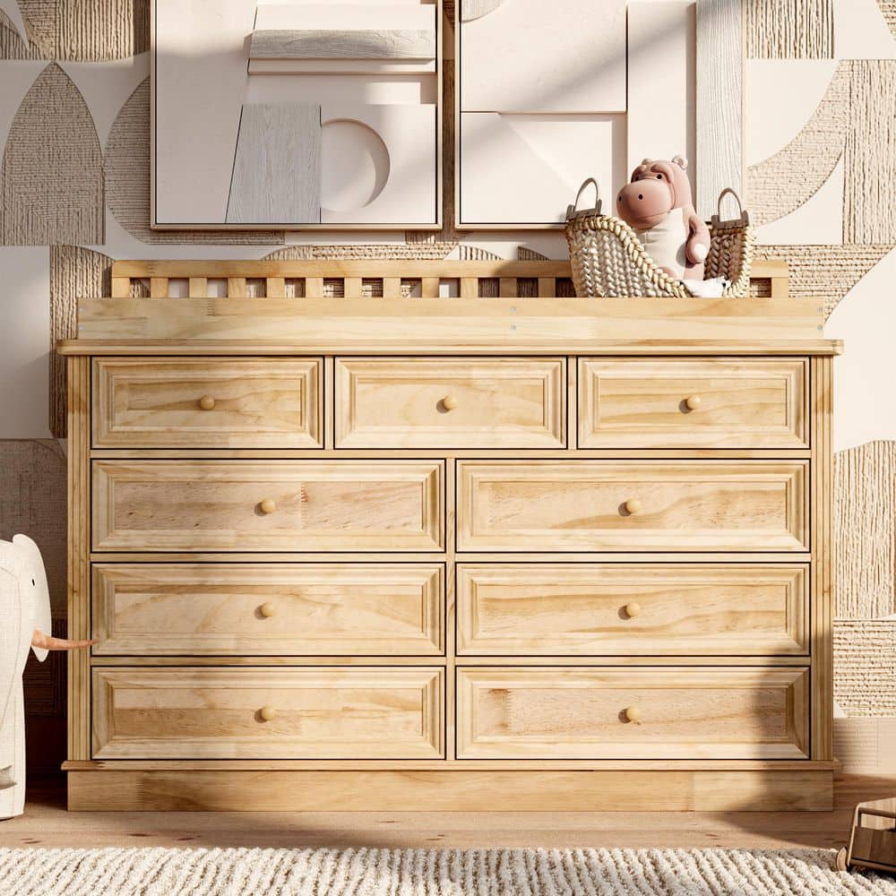 Homsee Light Pine 100% Solid Wood Changing Table Dresser with Removable  Changing Tray, Anti-Tip Kit, 9-Drawer, Nursery Storage Z-HS330182-01 - The  ...