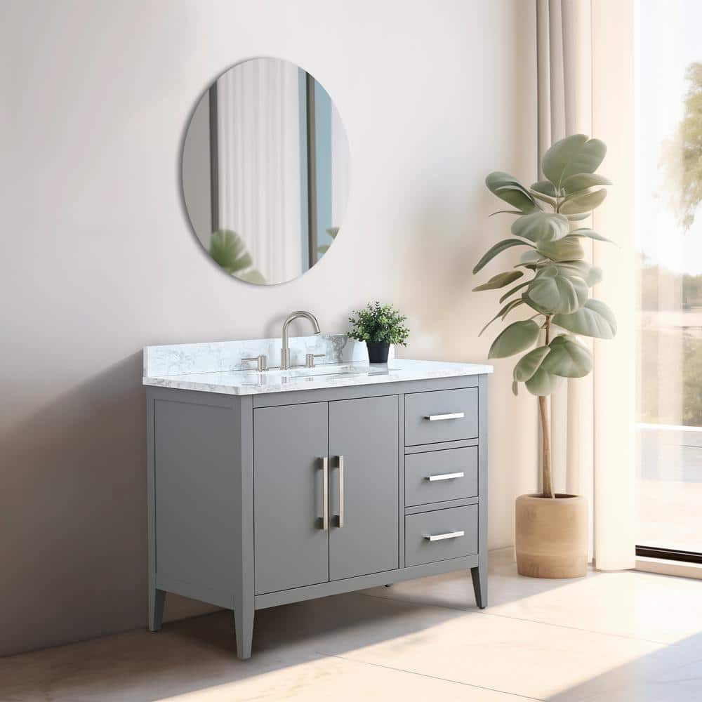 42" Cashmere Gray Single Bathroom Vanity with Engineered Marble Top
