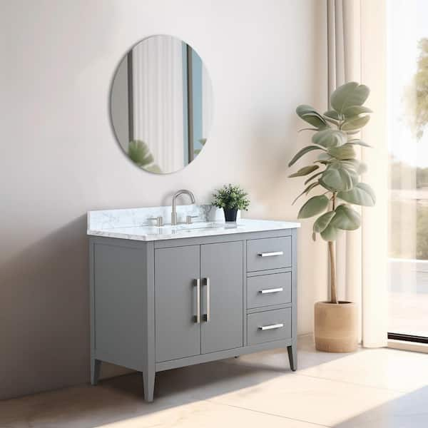 42 in. W x 22 in. D x 34 in. H Single Sink Bathroom Vanity Cabinet in Cashmere Gray with Engineered Marble Top