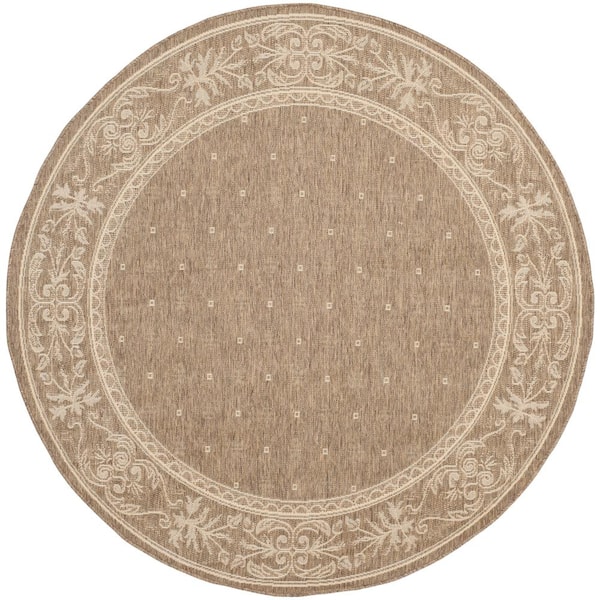 SAFAVIEH Courtyard Brown/Natural 5 ft. x 5 ft. Round Border Indoor/Outdoor Patio  Area Rug