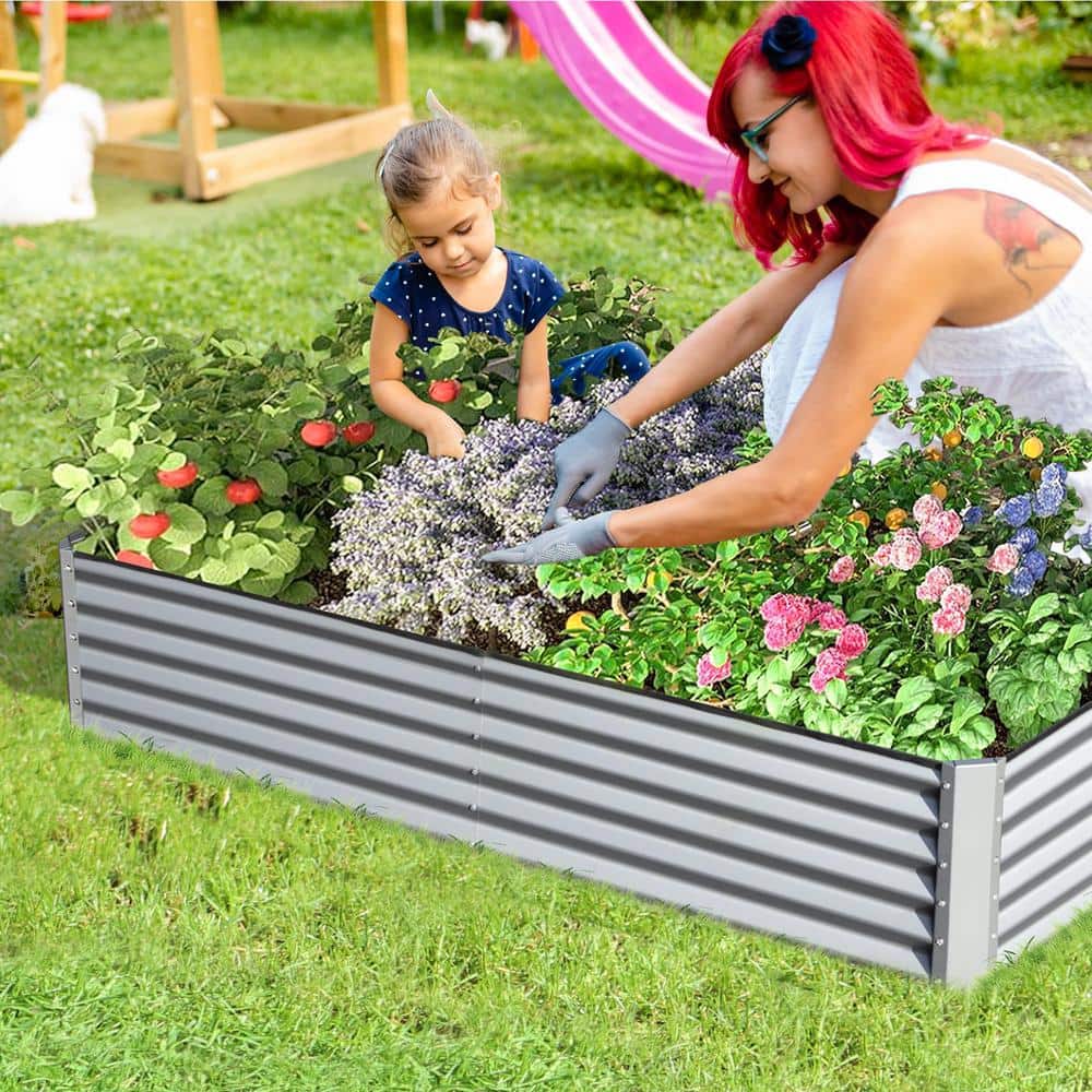 Best Choice Products 4x2x2ft Outdoor Metal Raised Garden Bed, Deep Root Planter Box For Vegetables, Flowers