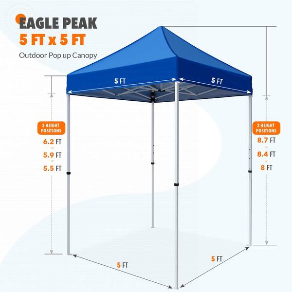 EAGLE PEAK 5 ft. x 5 ft. Blue Pop Up Canopy with 1 Removable Sunwall  E25SW1-BLU-AZ - The Home Depot