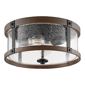 Richland 2-Light Dark Bronze Flush Mount Clear Seedy Glass