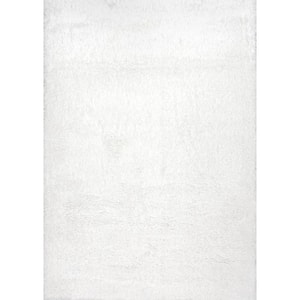 Gynel Solid Shag Snow White 9 ft. x 12 ft. Area Rug