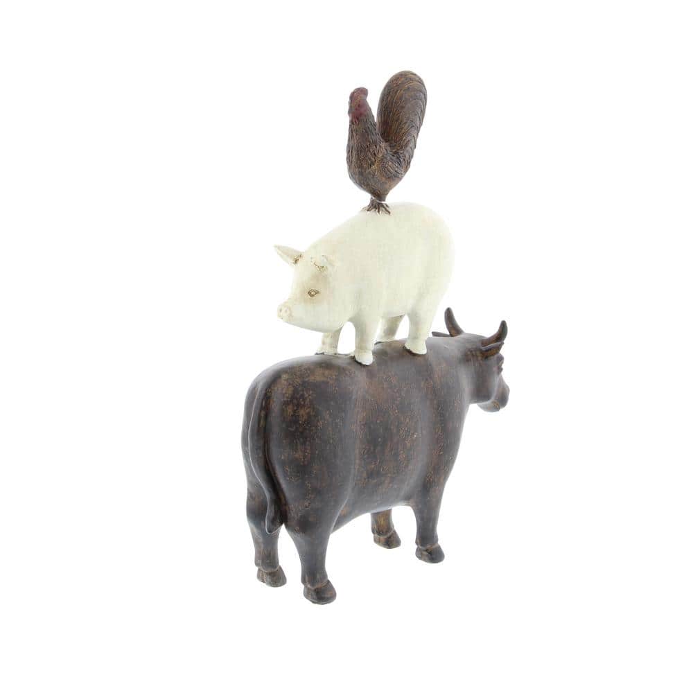 14" Brown and White Resin Farm Animal Stacked Sculpture