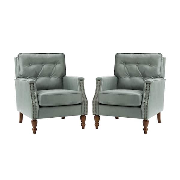 JAYDEN CREATION Hunfried Sage Vegan Leather Armchair with Solid Wood Legs (Set of 2)