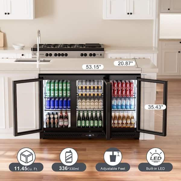 53 in. 11.45 cu. ft. 336-Can Commercial Refrigerator in Black with Auto Defrost, ETL Certified, 32° F to 50° F