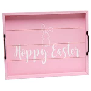 12 in. W x 2.25 in. H x 15.50 in. D in. Hoppy Easter in. Light Pink Wash Decorative Wood Serving Tray