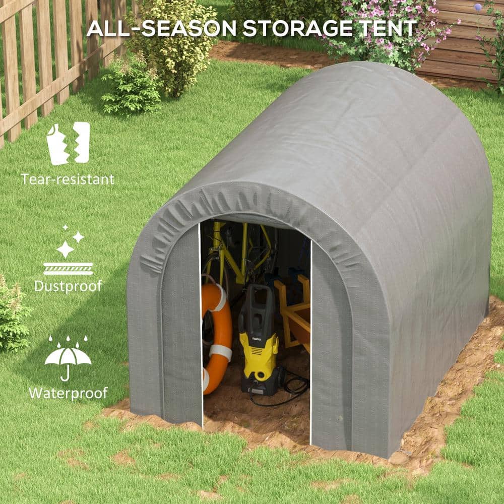 Gray 6' x 8' Portable Outdoor Storage Shed with PE Tarp