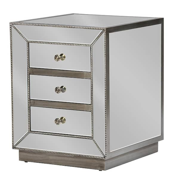 Baxton Studio Currin Glam 3 Drawer Silver Metallic Finished Wood