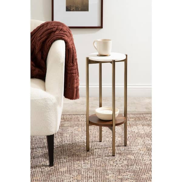 Kate and Laurel Moxley 10.75 in. Walnut Brown Marble End Table
