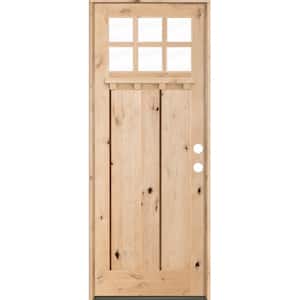 36 in. x 96 in. Craftsman 2 Panel 6-Lite Clear Low-E w/Dentil Shelf Left-Hand Unfinished Wood Alder Prehung Front Door