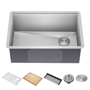Kore Workstation 27 in. 16-Gauge Undermount Single Bowl Stainless Steel Kitchen Sink with Accessories