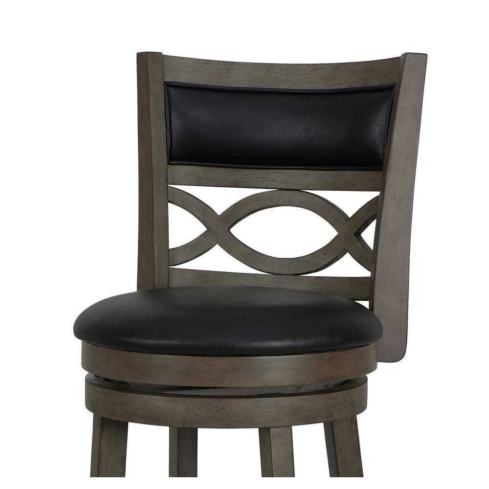 Transitional Black Wood Swivel Bar Stool with Faux Leather Seat