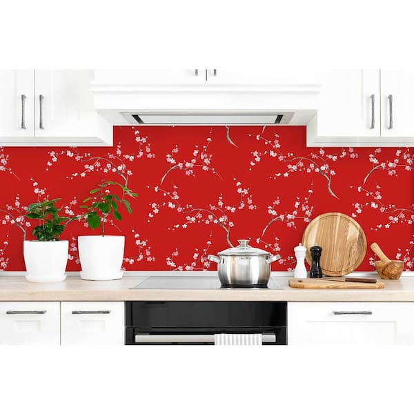 Cherry Blossom Scarlet and Petal Pink Floral Peel and Stick Wallpaper (Covers 30.75 sq. ft.)