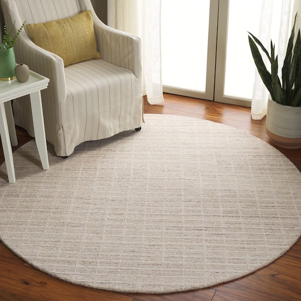 Ebony 3 ft. x 3 ft. Round Ivory/Beige Geometric Tile Area Rug