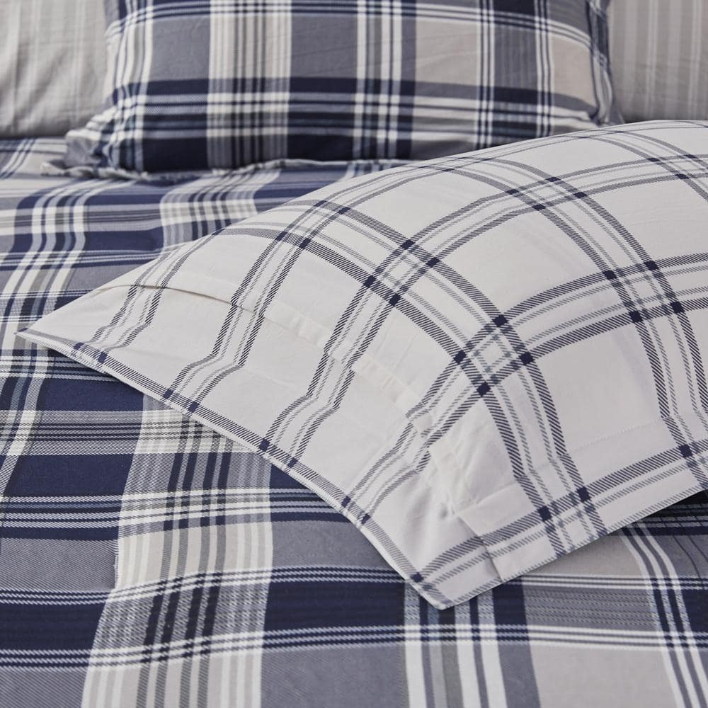 Navy Plaid Reversible Microfiber Queen Bed in a Bag Set
