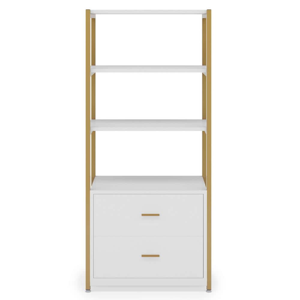 White and Gold 4-Tier Baker's Rack with Drawers