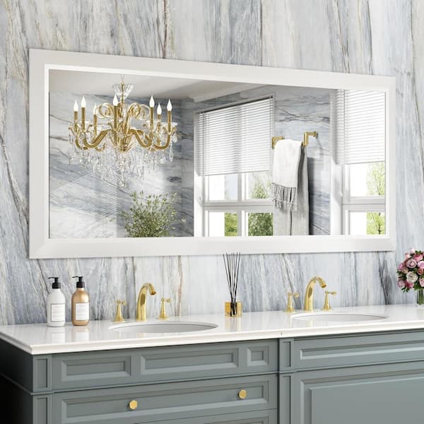 Apmir 60 in. W x 28 in. H Rectangular Aluminum Alloy Framed and Tempered Glass Wall Bathroom Vanity Mirror in Matte White