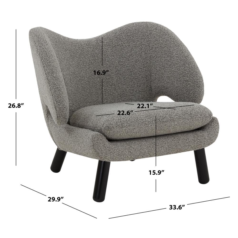 Felicia Light Grey Boucle Barrel Accent Chair with Black Birchwood Legs