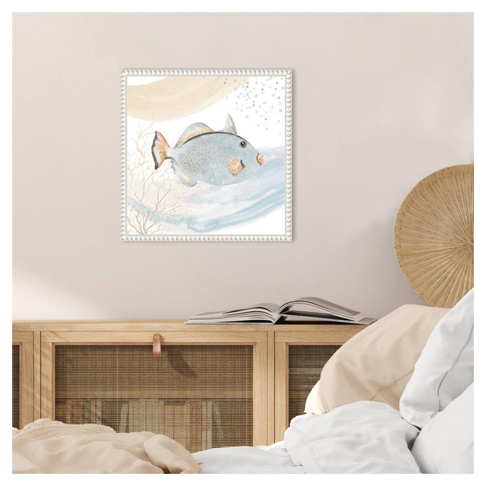 Ocean Oasis Blue Fish Canvas Art with White Beaded Frame