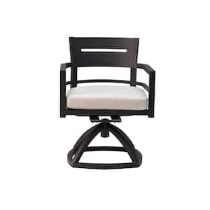 Aluminum Outdoor Swivel Rocker Dining Chair with Beige Cushions(Set of 2)