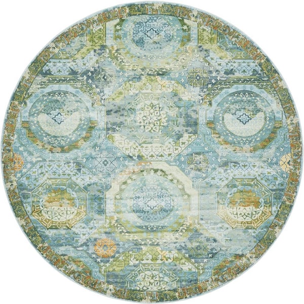 Unique Loom Baracoa Coppelia Light Blue 8' 4 x 8' 4 Round Rug