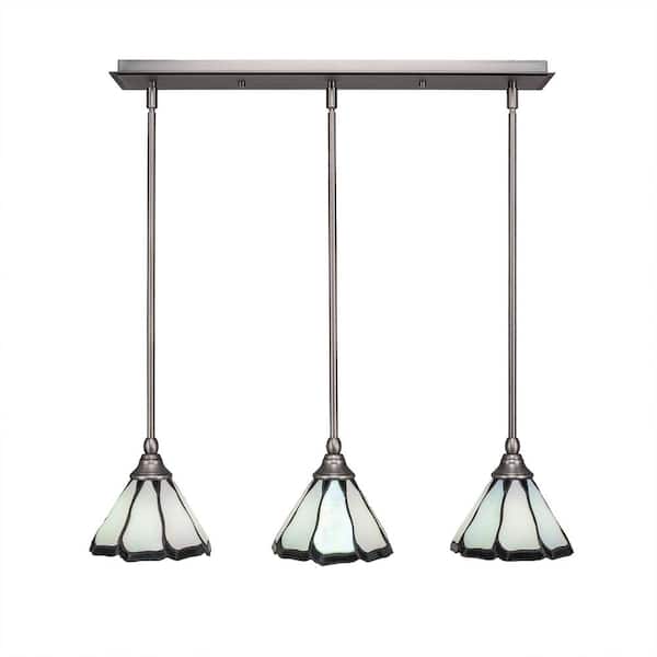 Unbranded Livingston 100-Watt 3 Light Brushed Nickel, Linear Pendant Light with 7 in. Art Glass Shade No Bulbs Included