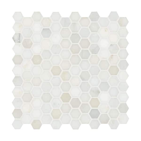 Greecian White 1 in. Hexagon 12 in. x 12 in. x 0.38 in. Polished Marble Mesh-Mounted Mosaic Tile (10 sq. ft./Case)
