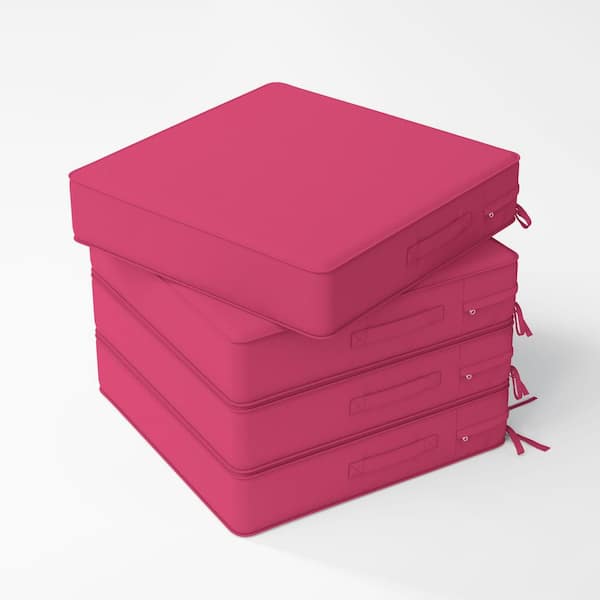 24 x 24 x 5 in. (4-Pack) Square Outdoor Waterproof Patio Replacement Seat Cushions with Ties and Handle, Pink