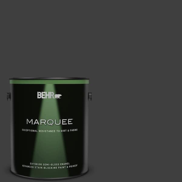 BEHR MARQUEE 1 gal. #ECC-10-2 Jet Black Semi-Gloss Enamel Exterior Paint & Primer
