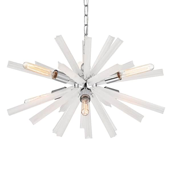 Edvivi Astrid Mid-Century Modern 6-Light Chrome and Frosted Glass Sputnik Chandelier