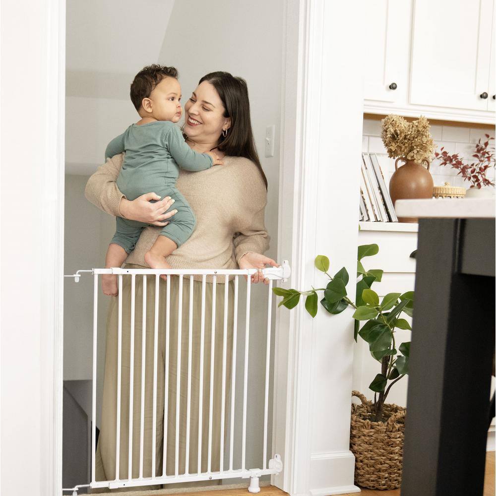 White Metal Swinging Stairway Baby Gate, 28-42 Inches