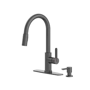 Paulina Single-Handle Pull-Down Sprayer Kitchen Faucet with TurboSpray, FastMount, Soap Dispenser in Gunmetal