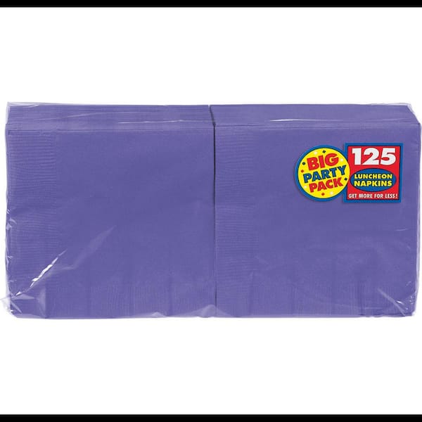 Amscan Big Party Pack 6.5 in. x 6.5 in. Purple Paper Birthday Lunch Napkin (125-Count, 4-Pack)