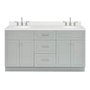 Hamlet 66.25 in. W x 22 in. D x 36 in. H Double Sink Freestanding Bath Vanity in Grey with Carrara White Quartz Top