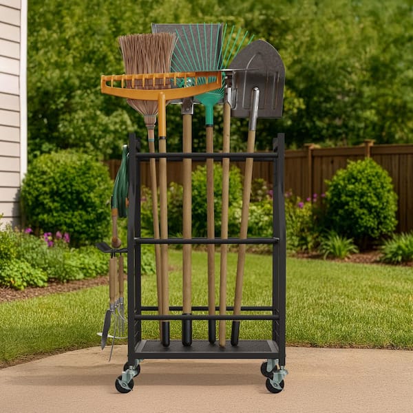 Pure Garden 3-Tier Black Steel Garage Garden Tool Organizer with
