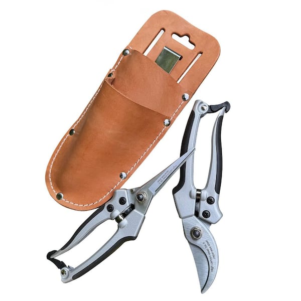 2.16 in. Bypass Pruning Shears and Straight Garden Scissors for Gardening with Leather Sheath, 2-Pack