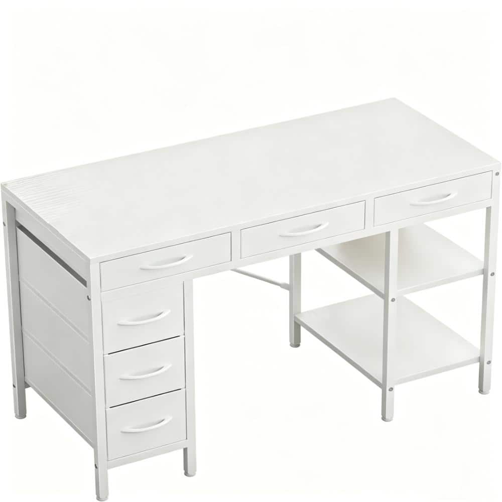 White 47 in. Rectangular Metal Frame Computer Desk with 6 Drawers & Storage Shelves for Home Office price history on PriceWatchPro