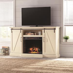 Chestnut Hill 68 in. TV Stand Electric Fireplace with Sliding Barn Door in Ivory