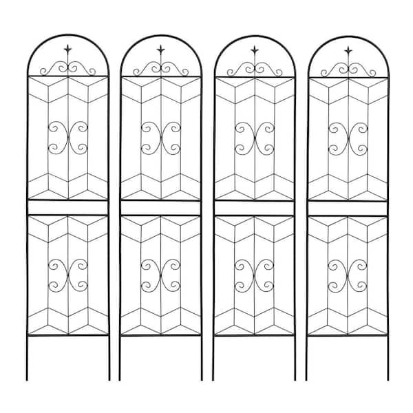 4-Piece Black Metal Garden Trellis 19.7 x 86.7 in. Rustproof Trellis for Climbing Plants Outdoor Rustproof Plant Support