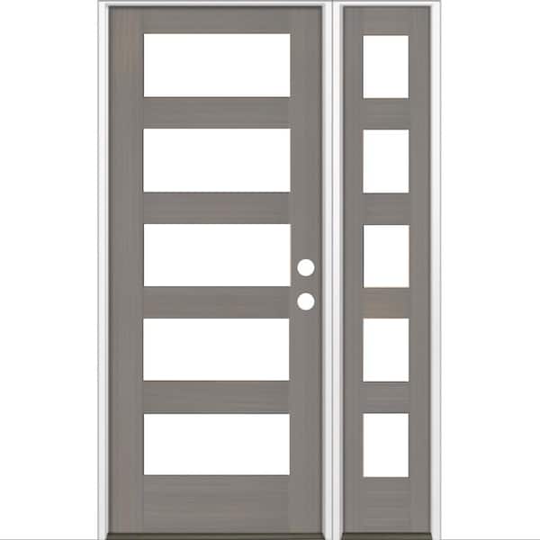 Krosswood Doors 46 in. x 80 in. Modern Hemlock Left-Hand/Inswing 5-Lite Clear Glass Grey Stain Wood Prehung Front Door w/Sidelite