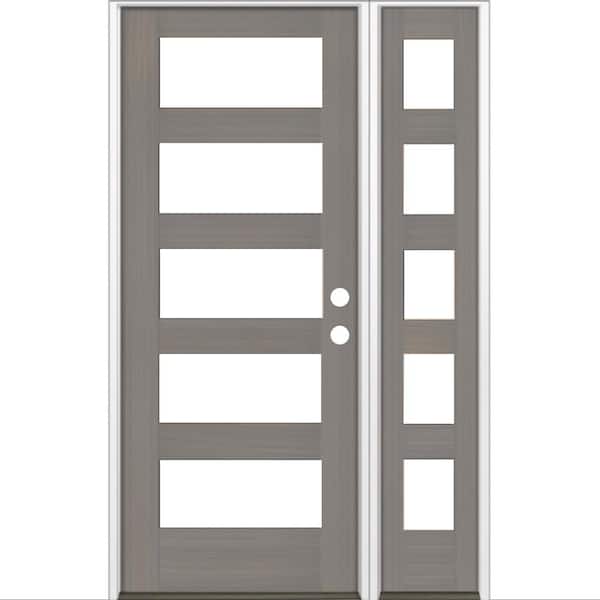 Krosswood Doors 50 in. x 80 in. Modern Hemlock Left-Hand/Inswing 5-Lite Clear Glass Grey Stain Wood Prehung Front Door w/Sidelite