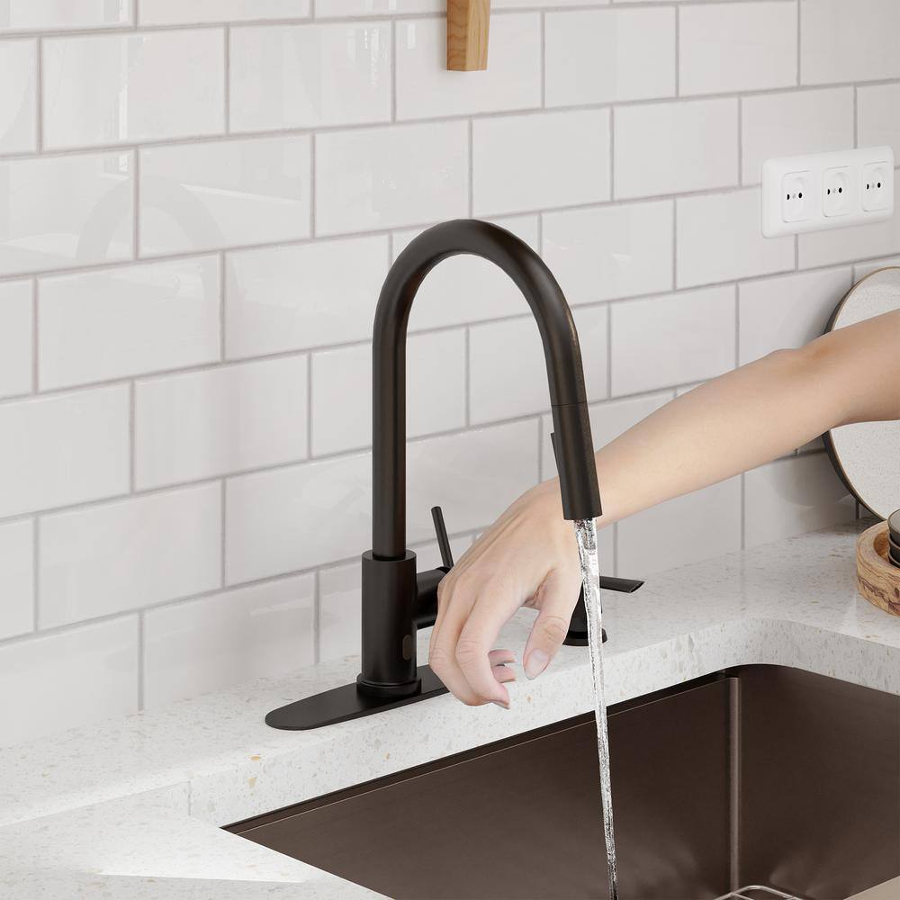 Matte Black Stainless Steel Touchless Kitchen Faucet with Pull-out Spray