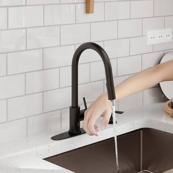 Single Handle Smart Touchless Pull-Down Sprayer Kitchen Faucet with Deck Plate in Matte Black